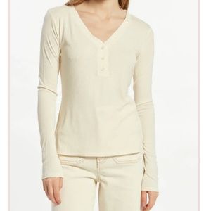 Frankie Cozy Half-Button Long-Sleeve Top in White Swan